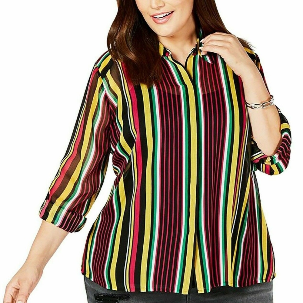 (NWT) INC International Concepts Women's Party Stripe Sheer Top Plus Size 2X